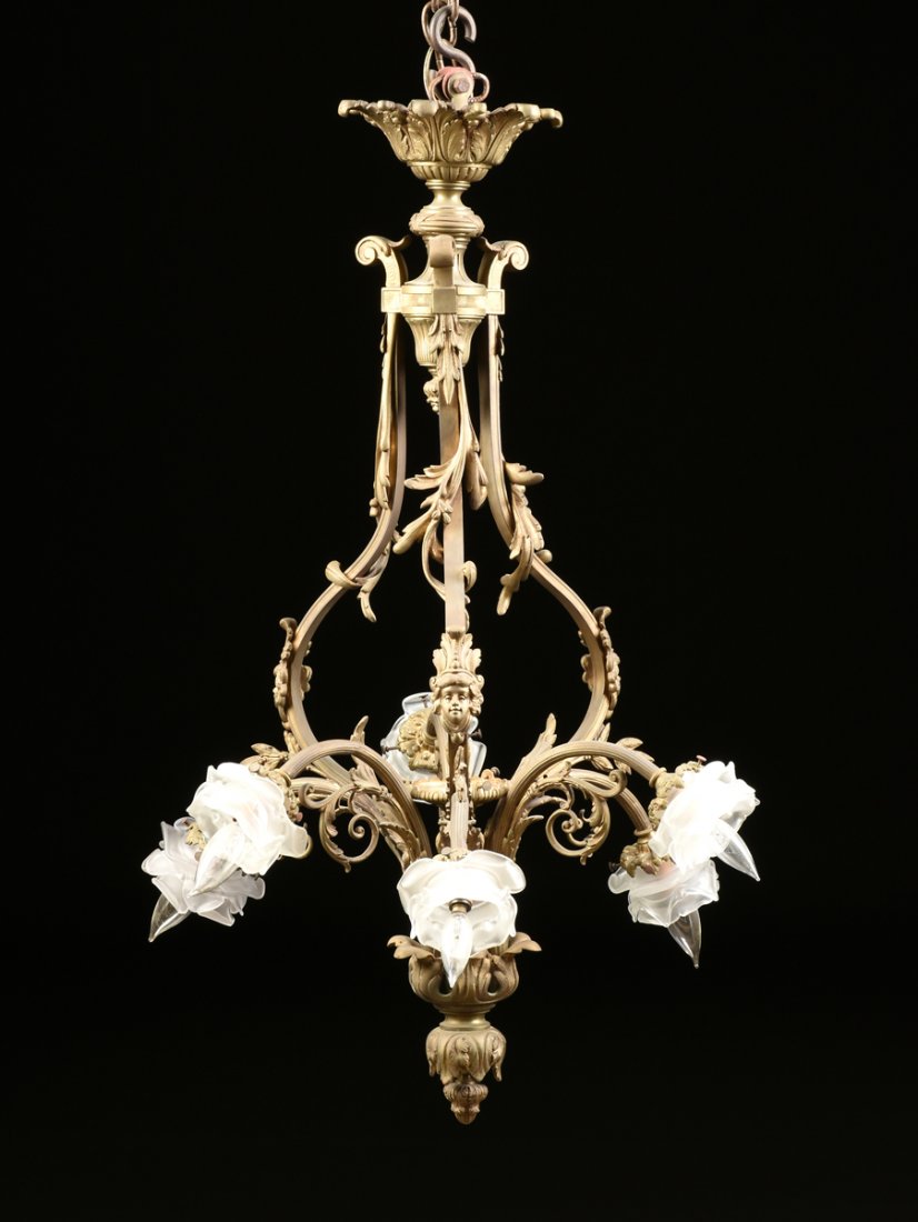 A GILT BRONZE AND FROSTED GLASS "BELLE EPOQUE" STYLE (1 of 9)