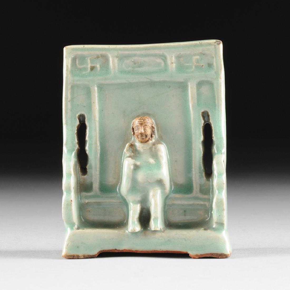 A SMALL CHINESE CELADON GLAZED SCHOLAR'S TABLE SCREEN, (1 of 7)
