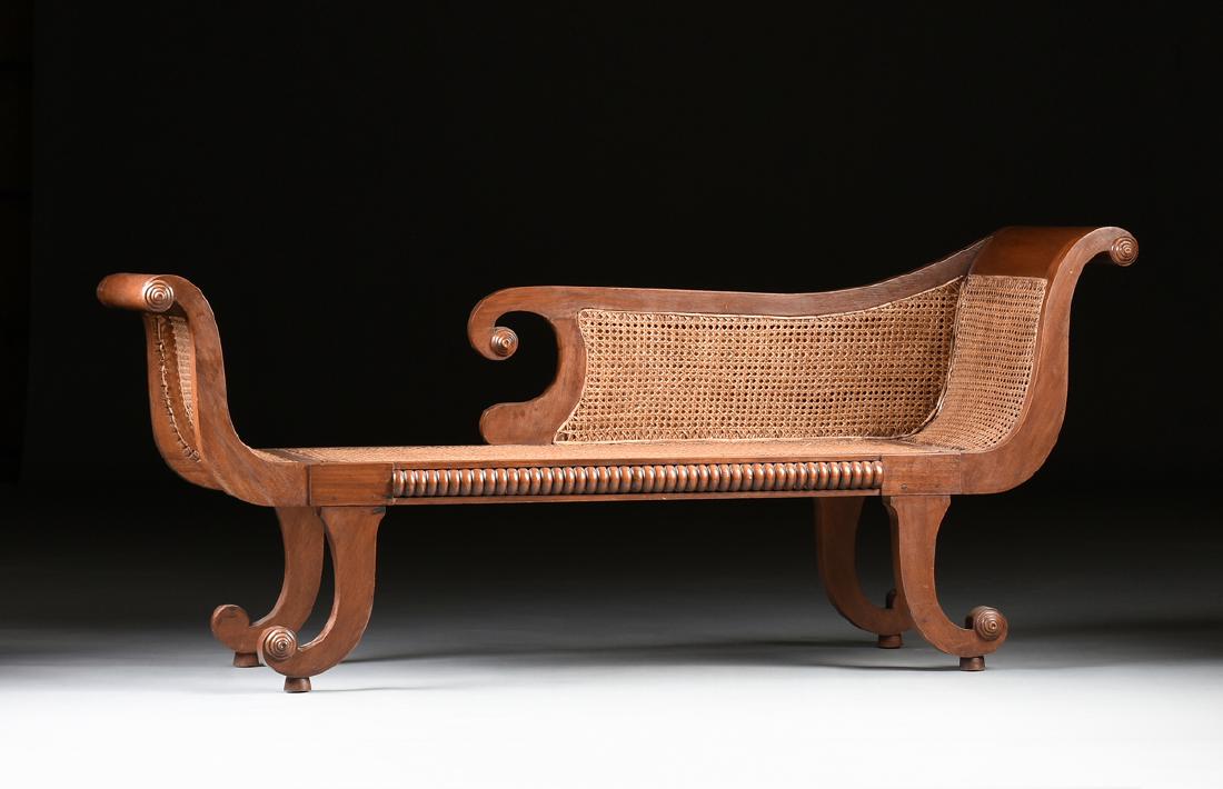 A REGENCY CANED MAHOGANY RECAMIER STYLE SETTEE, (1 of 6)