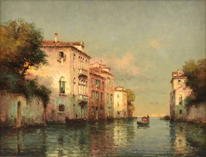 ANTOINE BOUVARD (French 1840-1920) A PAINTING, "Quiet: ANTOINE BOUVARD (French 1840-1920) A PAINTING, "Quiet on the Grand Canal, Venice," oil on canvas, signed L/R. 20" x 26"