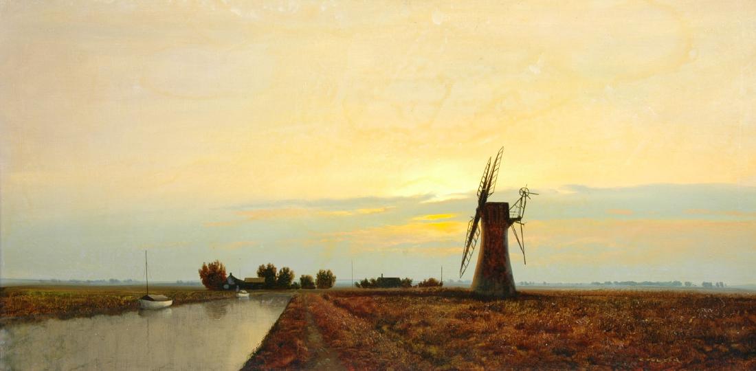 GERALD COULSON (British 19th/20th Century) A PAINTING,: GERALD COULSON (British 19th/20th Century) A PAINTING, "Thurne Mill, Norfolk," oil on canvas, signed L/R. 20" x 40" Height: 20" Width: 40'