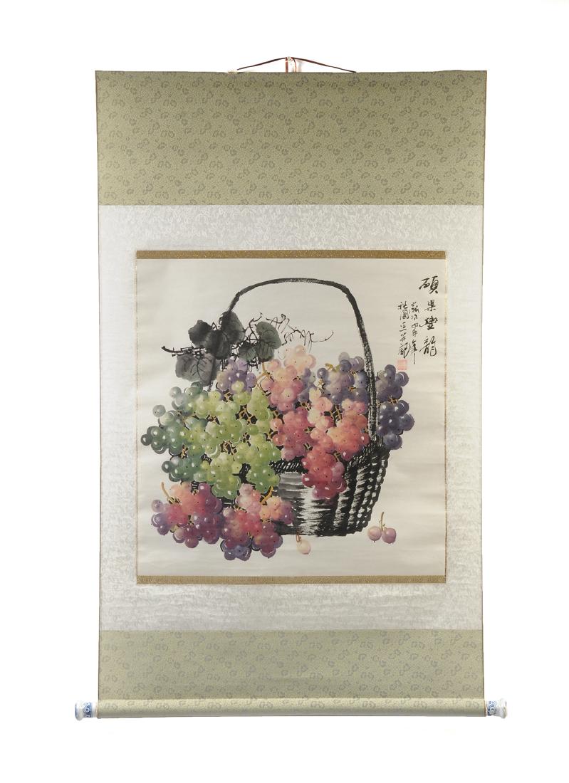 A CHINESE WATERCOLOR ON PAPER PAINTED SCROLL, SIGNED, (1 of 6)