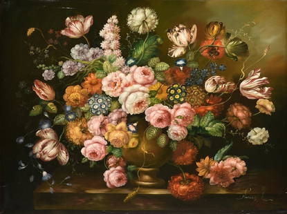 NANCY LEE (20th Century) A PAINTING, "Dutch Style: NANCY LEE (20th Century) A PAINTING, "Dutch Style Floral Still Life" embellished giclee on canvas, signed L/R. 36" x 48"