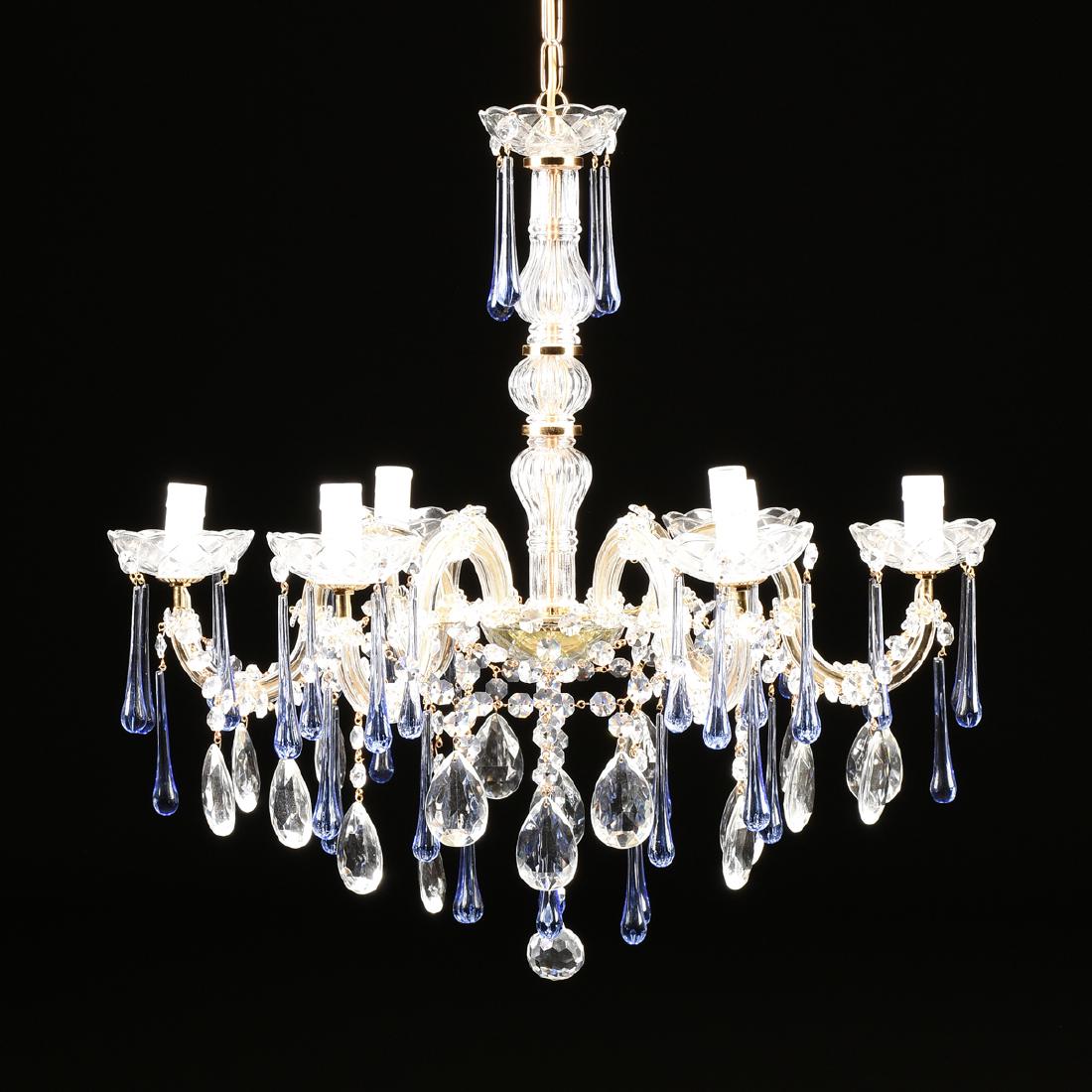 A CONTINENTAL SIX-LIGHT CRYSTAL CHANDELIER, LATE 20TH (1 of 5)