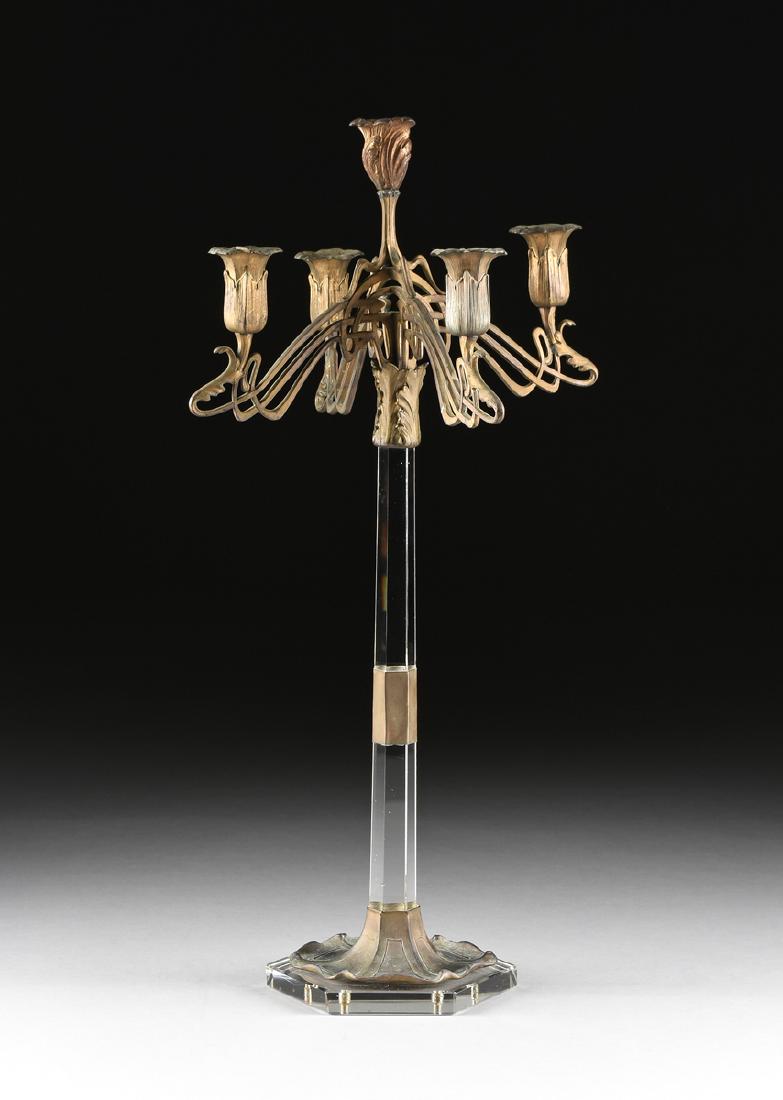 A CONTINENTAL ART NOUVEAU STYLE FIVE LIGHT GILT METAL (1 of 11)