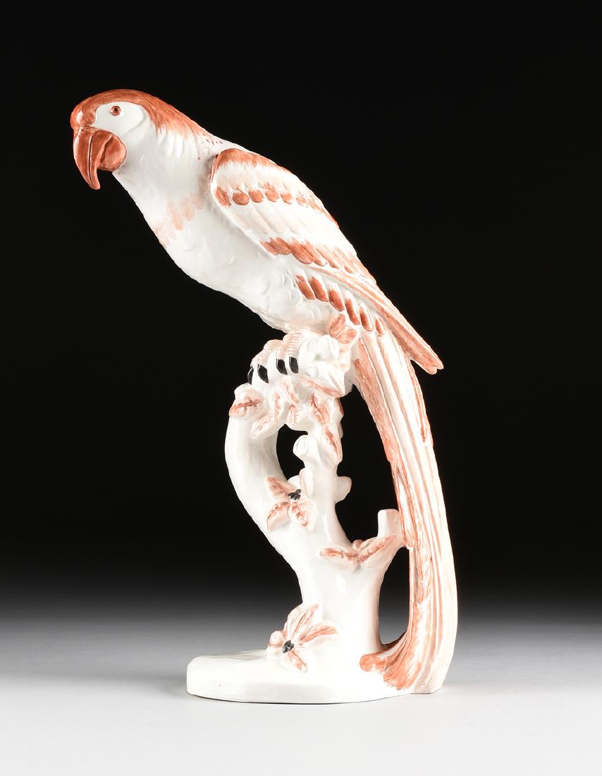 A LARGE ITALIAN GLAZED FAIENCE FIGURE OF A PARROT, 20TH (1 of 10)