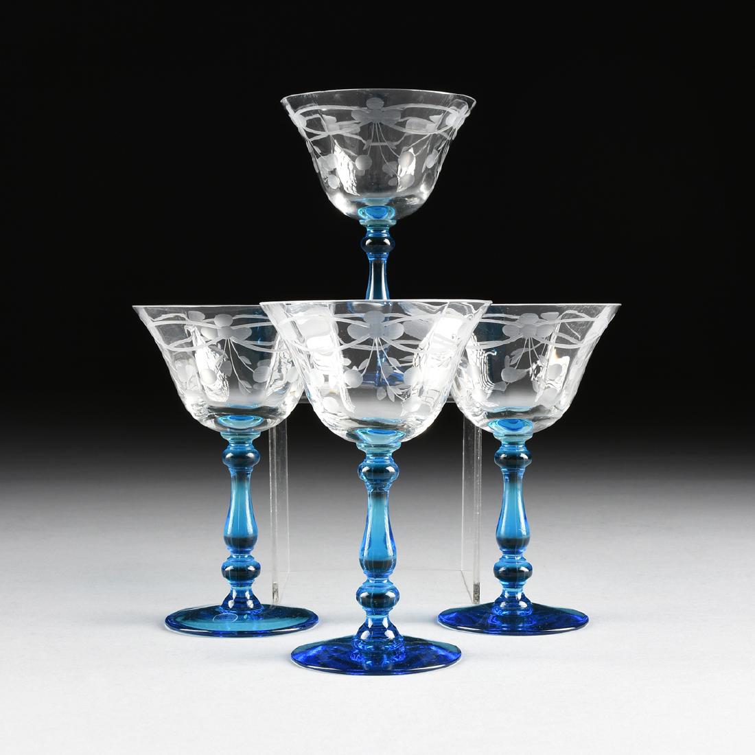 A SET OF FOUR TIFFIN GLASS CO. PRESSED ETCHED (1 of 5)