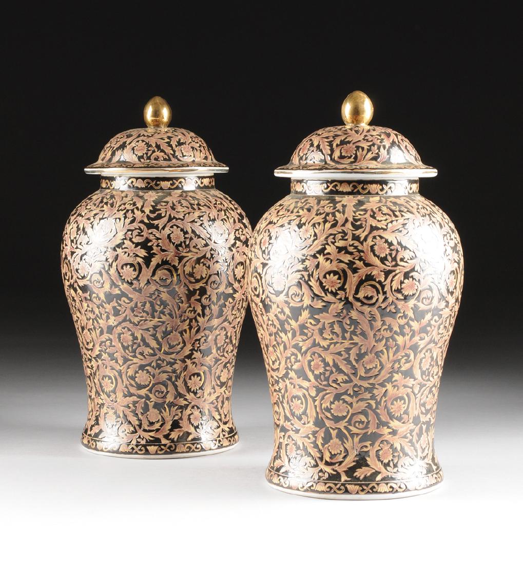 A PAIR OF CHINESE PARCEL GILT BLACK GROUND BALUSTER (1 of 7)