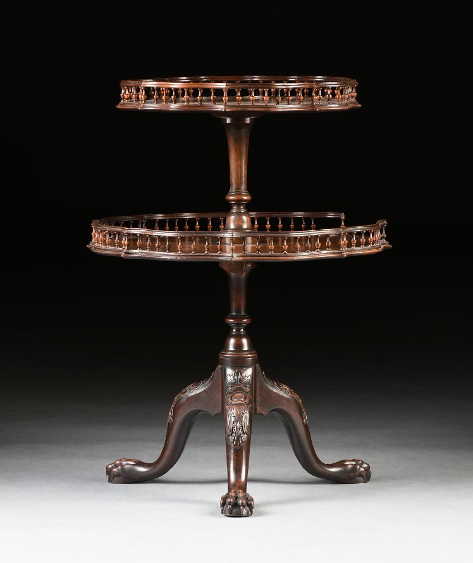 A GEORGE III STYLE CARVED MAHOGANY TWO TIER DUMBWAITER (1 of 6)