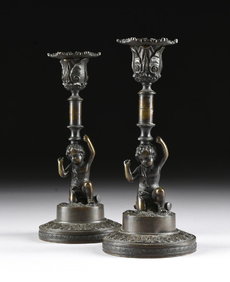 A PAIR OF LOUIS PHILIPPE PATINATED BRONZE FIGURAL (1 of 8)