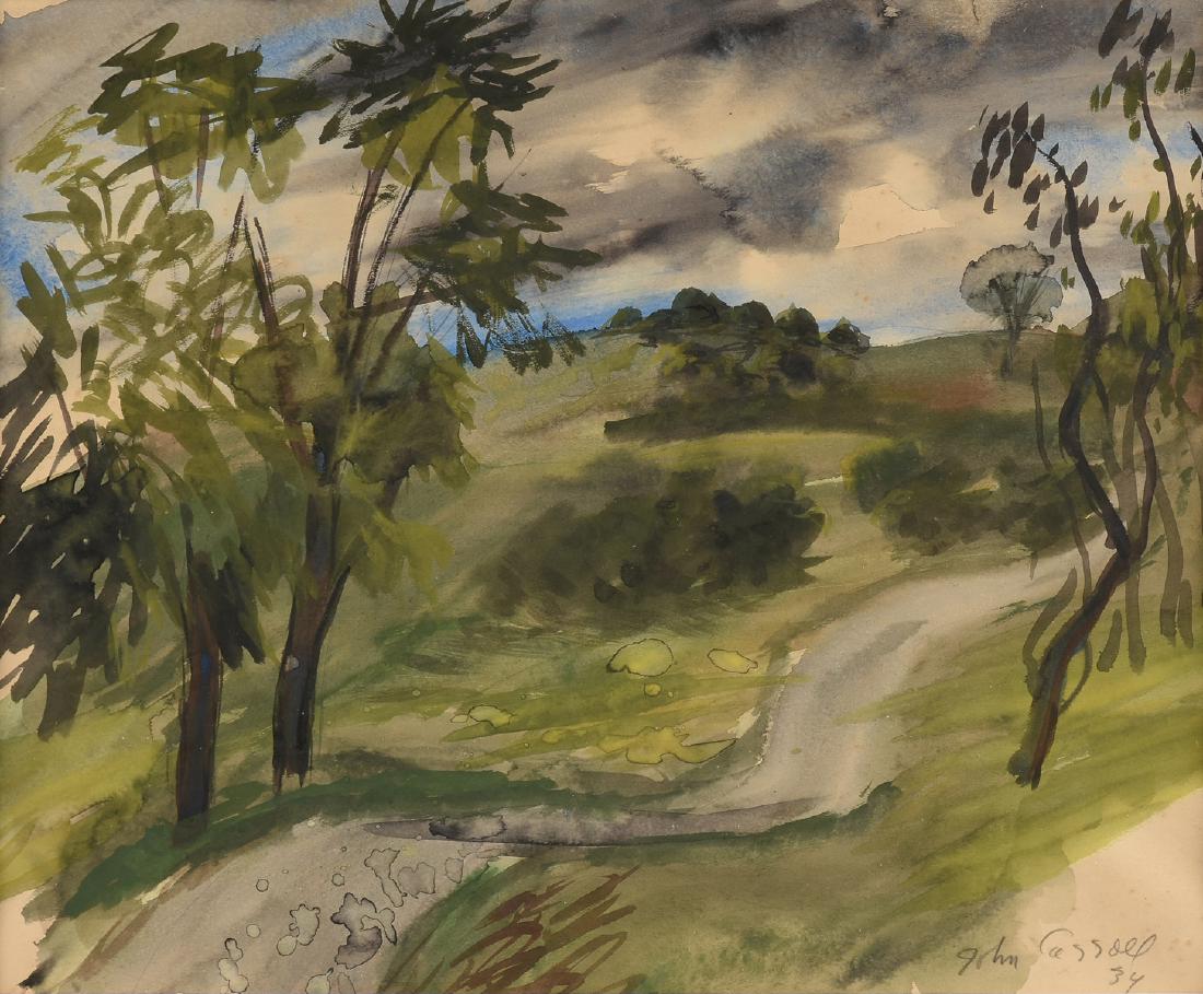JOHN WESLEY CARROLL (American 1892-1959) A PAINTING,: JOHN WESLEY CARROLL (American 1892-1959) A PAINTING, "Winding Pathway," watercolor on paper, signed and dated 34' L/R. 11" x 13 1/2"