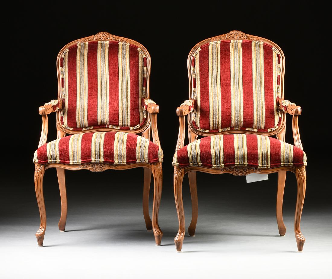 A PAIR OF LOUIS XV STYLE CARVED BEECH UPHOLSTERED (1 of 8)