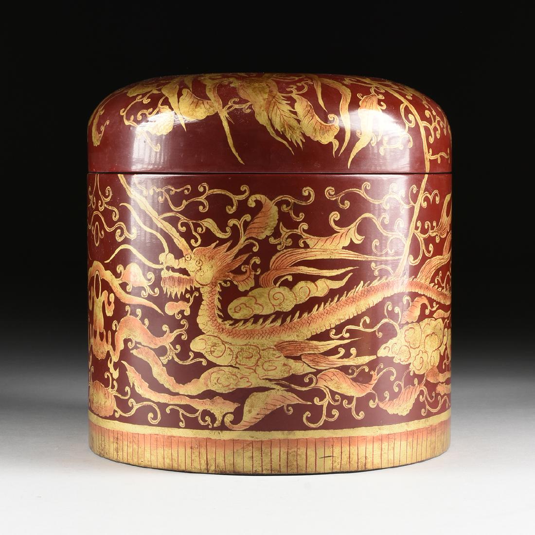 A MAITLAND SMITH CHINOISERIE GILT DECORATED RED LACQUER (1 of 9)