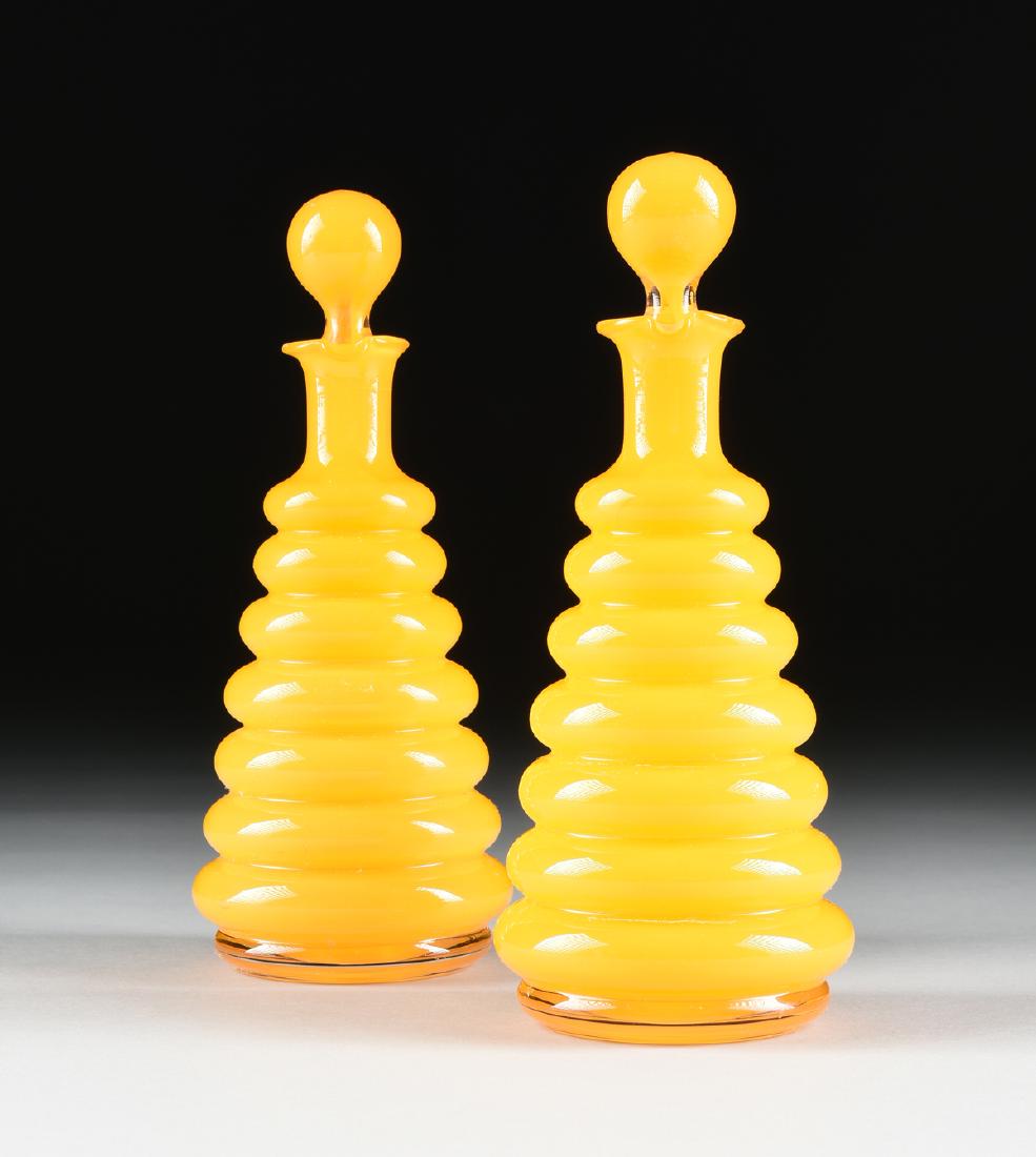 A PAIR OF ART DECO CASED "TANGO" WARE ART GLASS CRUETS (1 of 6)