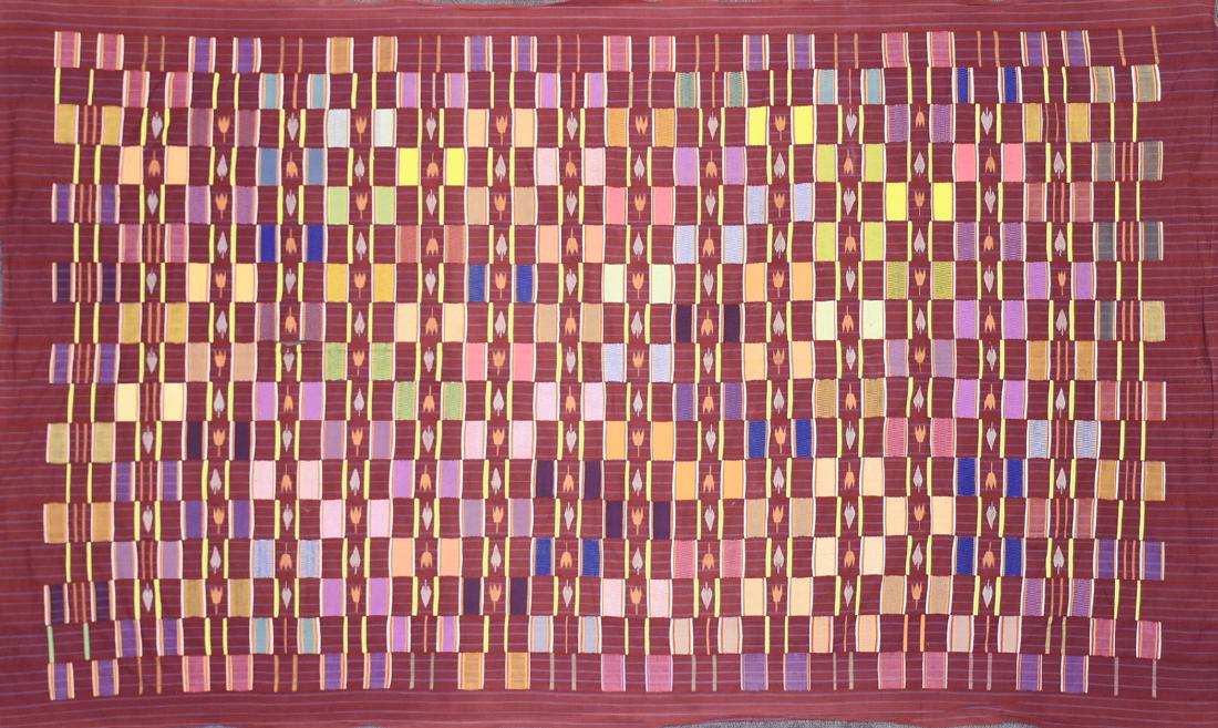 AN AFRICAN HAND EMBROIDERED AND SEWN KENTE CLOTH, (1 of 6)