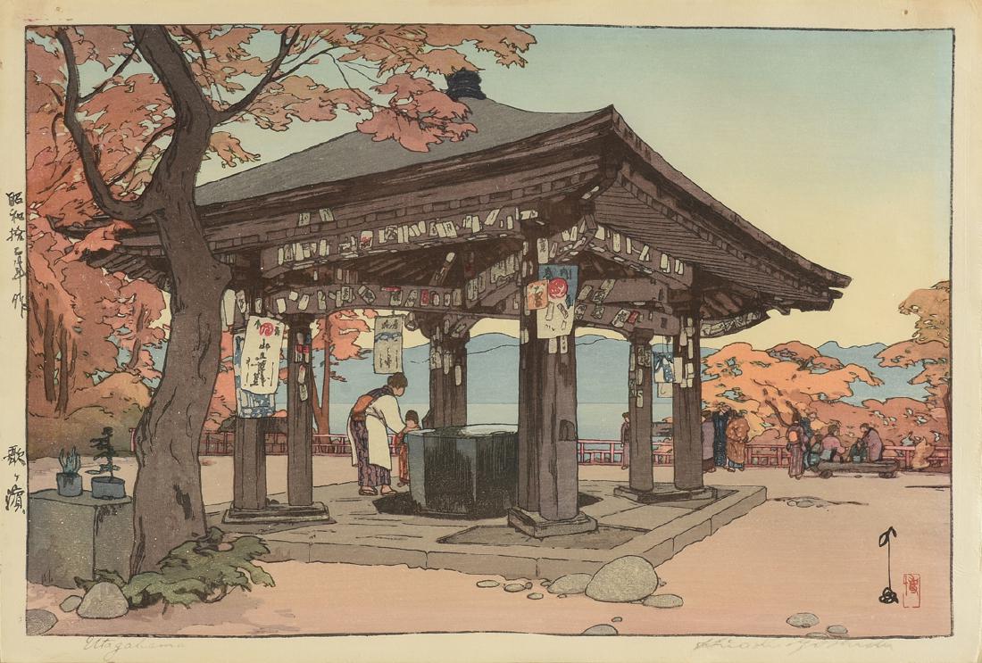 after HIROSHI YOSHIDA (Japanese 1876-1950) A WOODBLOCK: after HIROSHI YOSHIDA (Japanese 1876-1950) A WOODBLOCK PRINT, "Pavilion," on paper. 10 12" x 15 1/2"