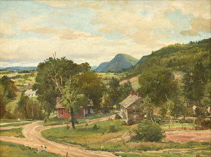 OGDEN MINTON PLEISSNER (American 1905-1983) A PAINTING,: OGDEN MINTON PLEISSNER (American 1905-1983) A PAINTING, "Crossroads at Pawlet," oil on canvas, signed L/R. 17 1/4" x 23 1/2"