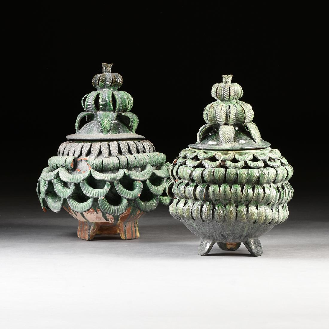 A GROUP OF TWO MEXICAN HAND BUILT GLAZED TERRA COTTA (1 of 11)
