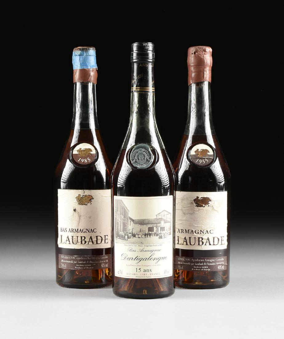 A GROUP OF THREE BOTTLES OF VINTAGE ARMAGNAC, (1 of 9)