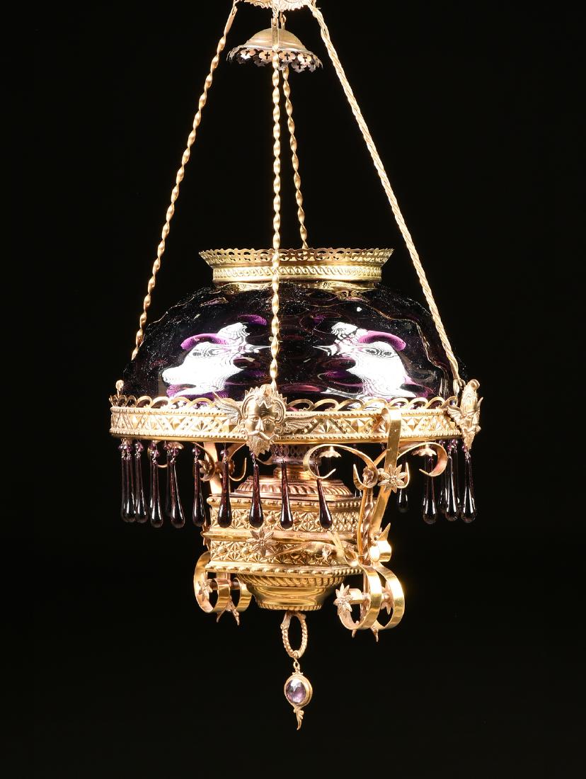 A VICTORIAN HANGING DIMPLE AMETHYST GLASS AND GILT (1 of 6)