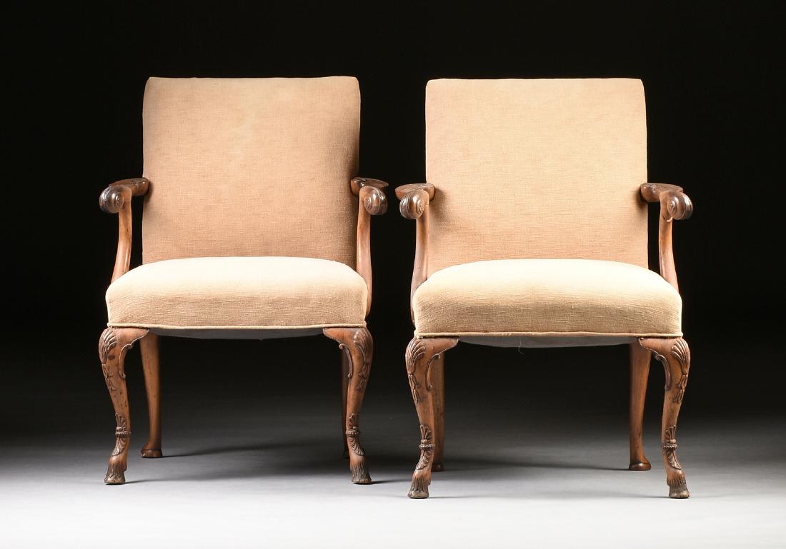 A PAIR OF GEORGE III BLACK WALNUT UPHOLSTERED OPEN (1 of 8)