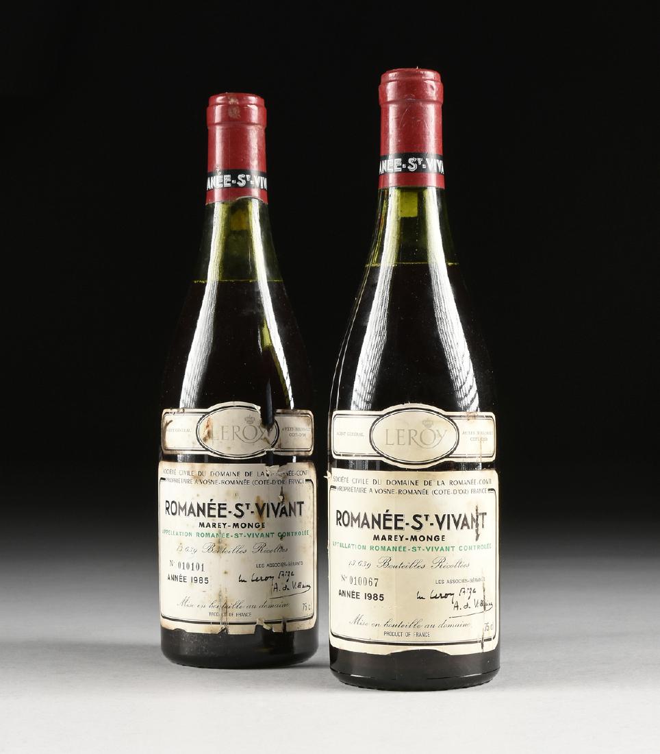 TWO BOTTLES OF 1985 ROMANEE ST. VIVANT DOMAINE DE LA: TWO BOTTLES OF 1985 ROMANEE ST. VIVANT DOMAINE DE LA ROMANEE CONTI WINE, "The Romanee St.-Vivant is tannic, with the telltale iron-like scent, cinnamon, and gout de terroir that, for me, make it the m