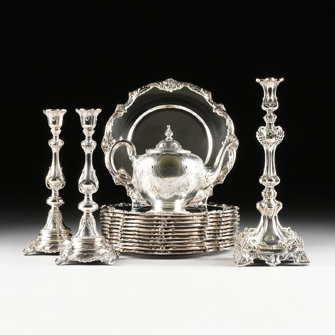 A GROUP OF SIXTEEN BRITISH, CONTINENTAL AND AMERICAN: A GROUP OF SIXTEEN BRITISH, CONTINENTAL AND AMERICAN SILVER PLATED TABLE WARES, CIRCA 1870-1960, comprising a Barnard & Sons Victorian silver plated tea pot, of globular form with oval panels of repou