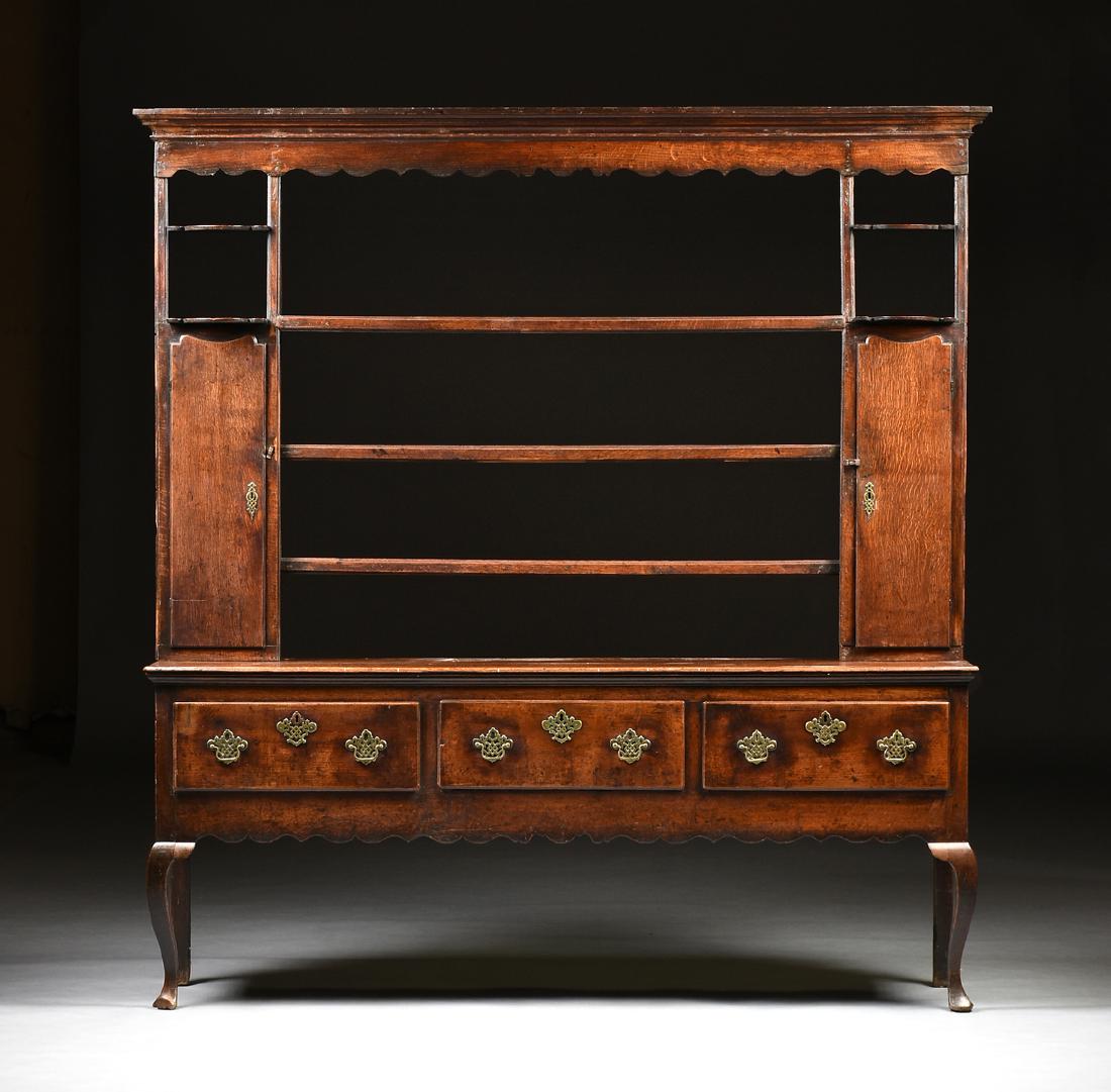 A GEORGE III QUEEN ANNE STYLE OAK AND ELM DRESSER, (1 of 13)