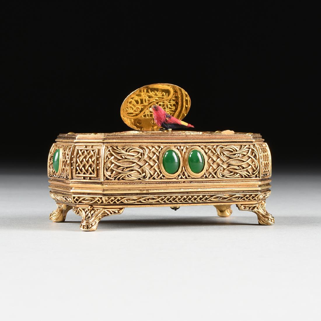 AN ESCHLE GILT BRONZE SINGING BIRD AUTOMATON MUSIC BOX, (1 of 8)