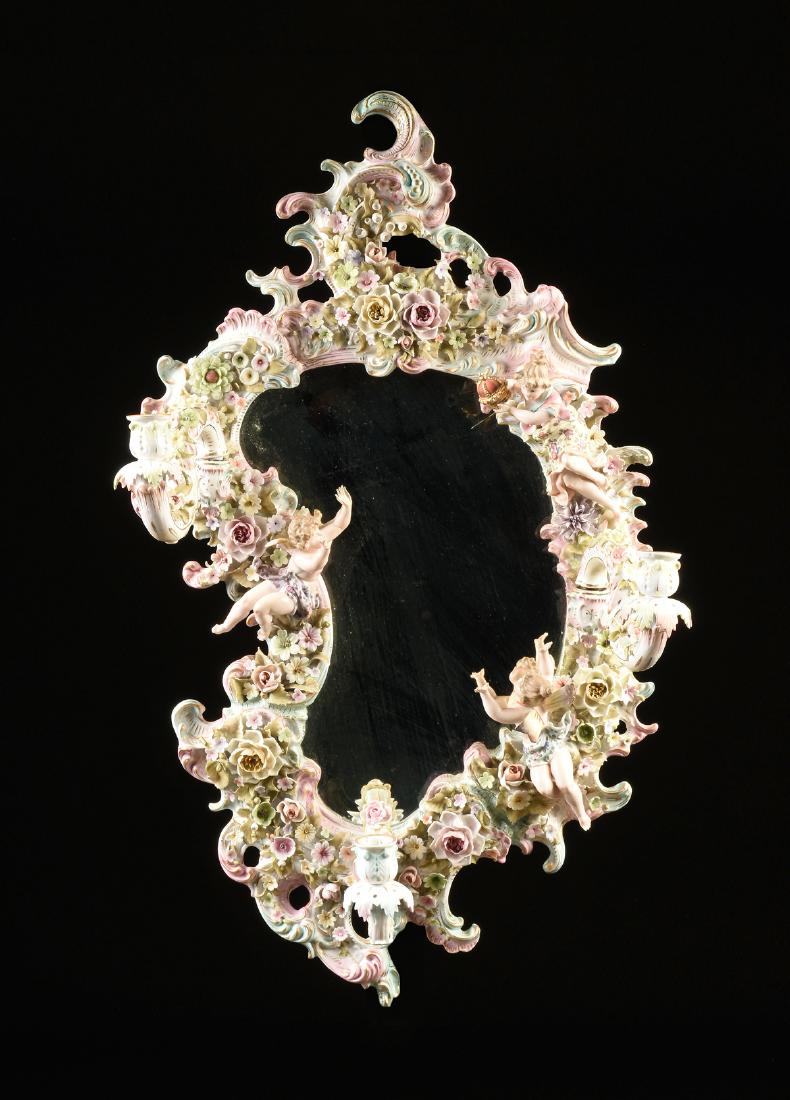 A GERMAN PAINTED AND FLORAL ENCRUSTED THREE LIGHT (1 of 6)