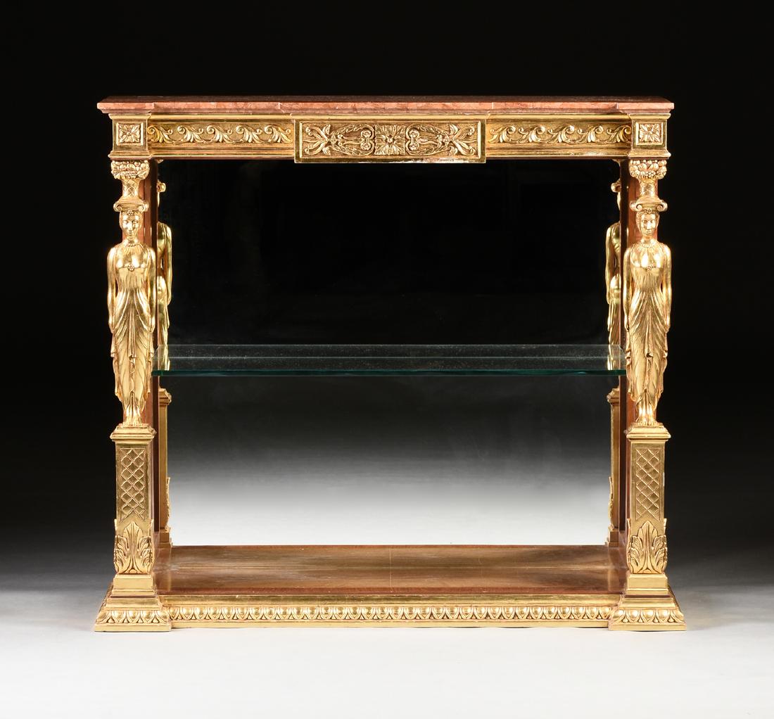 A FRENCH EMPIRE STYLE PARCEL GILT WALNUT AND CURLY (1 of 5)