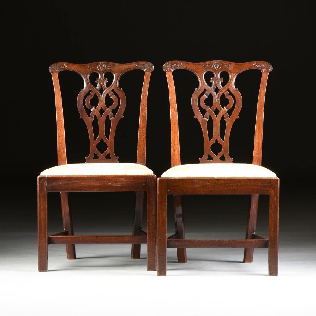 A SET OF SIX GEORGE III STYLE CARVED MAHOGANY SIDE (1 of 9)