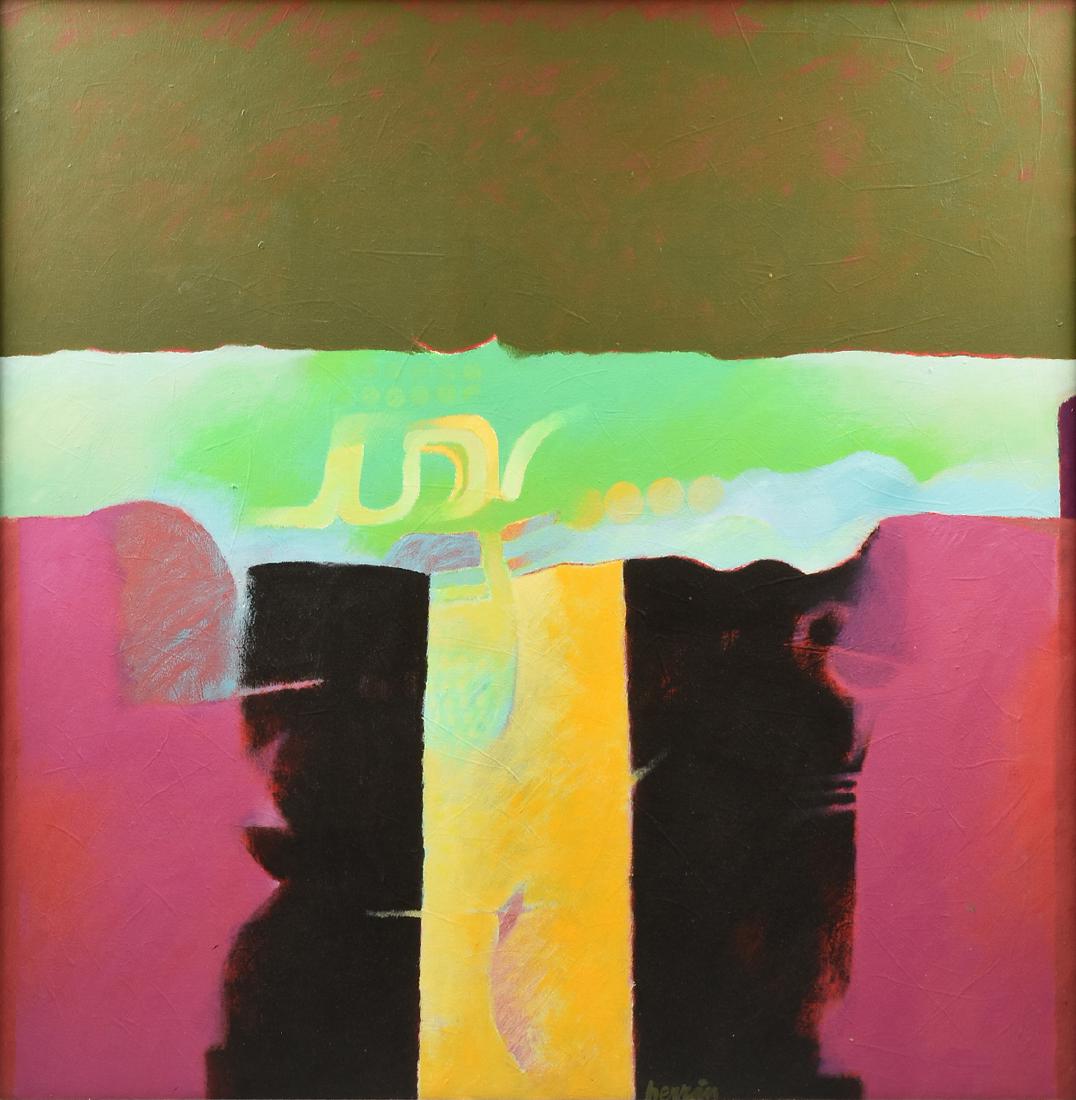 ALVARO HERRÁN (Colombian 1937-1997) A PAINTING, "Nimu,": ALVARO HERRÁN (Colombian 1937-1997) A PAINTING, "Nimu," oil on canvas, signed L/R, dated 1973, and titled verso. 61" x 60"