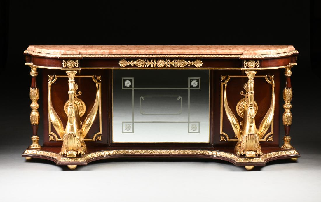 A GRAND FRENCH EMPIRE STYLE PARCEL GILT MAHOGANY MARBLE (1 of 8)