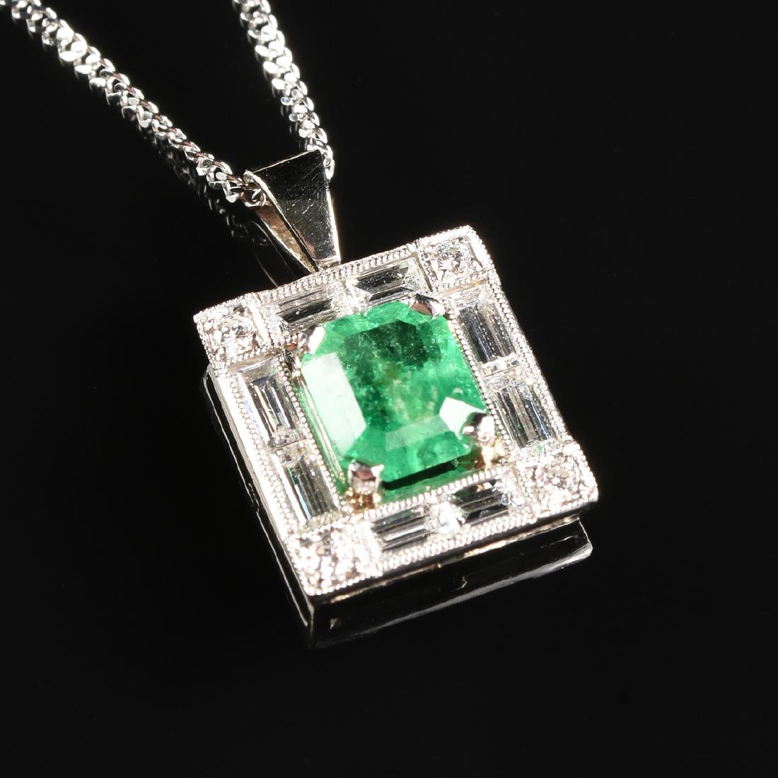 AN 18K WHITE GOLD, EMERALD, AND DIAMOND LADY'S PENDANT, (1 of 4)