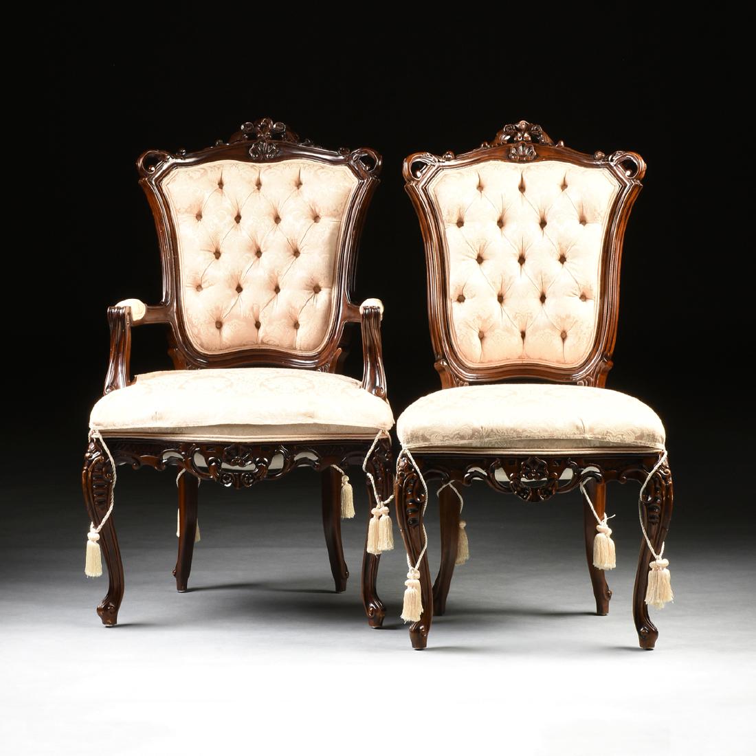 A SET OF SIX ROCOCO REVIVAL MAHOGANY TUFTED BACK DINING (1 of 11)