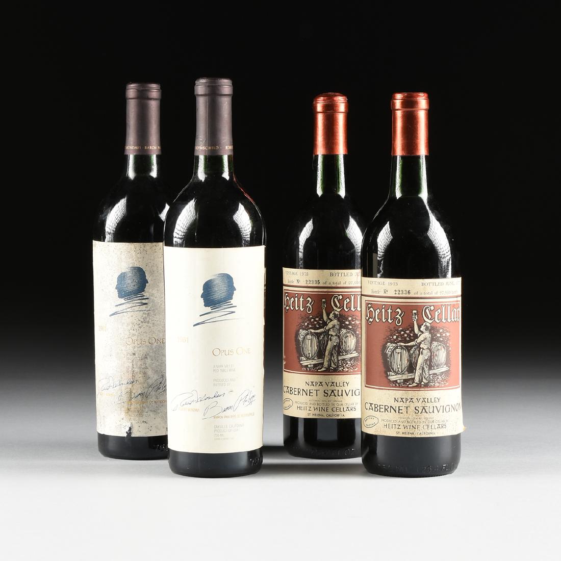 A GROUP OF FOUR BOTTLES OF NAPA VALLEY WINE,: A GROUP OF FOUR BOTTLES OF NAPA VALLEY WINE, comprising two bottles of 1981 Opus One, California; and two bottles of 1973 Heitz Cellar Napa Valley Cabernet Sauvignon. All bottles 750ml.