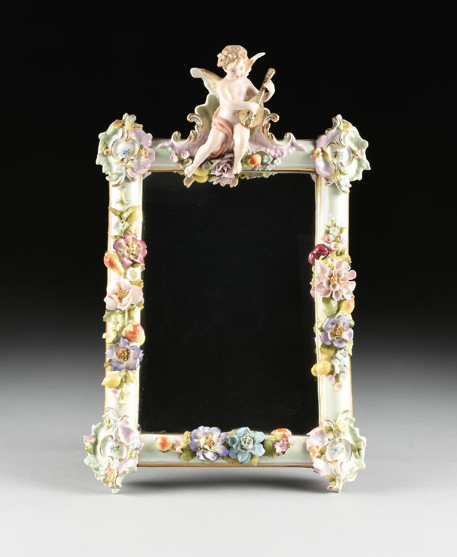 A GERMAN PAINTED AND FLORAL ENCRUSTED PORCELAIN (1 of 4)