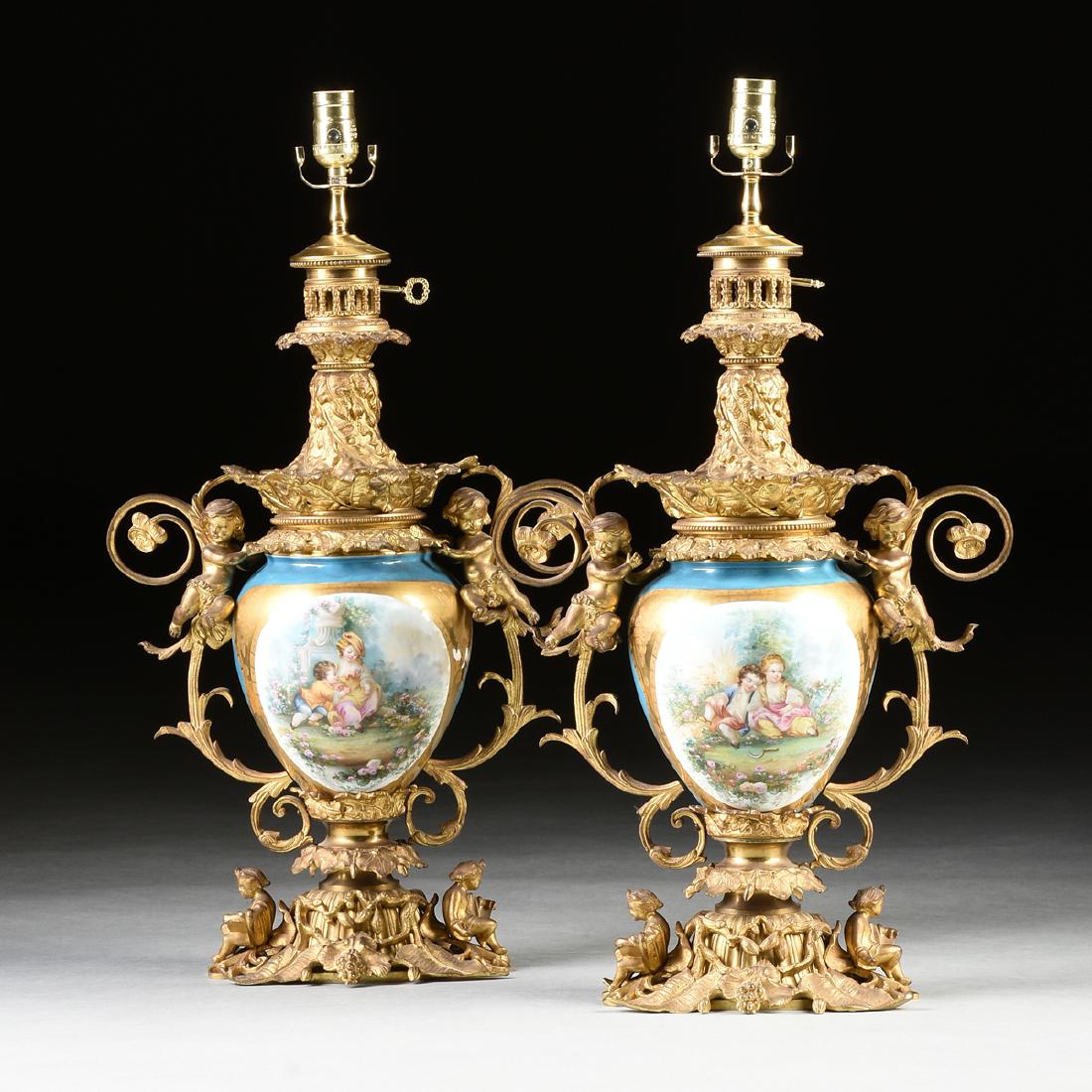 A PAIR OF GILT METAL MOUNTED SÈVRES STYLE PORCELAIN (1 of 12)