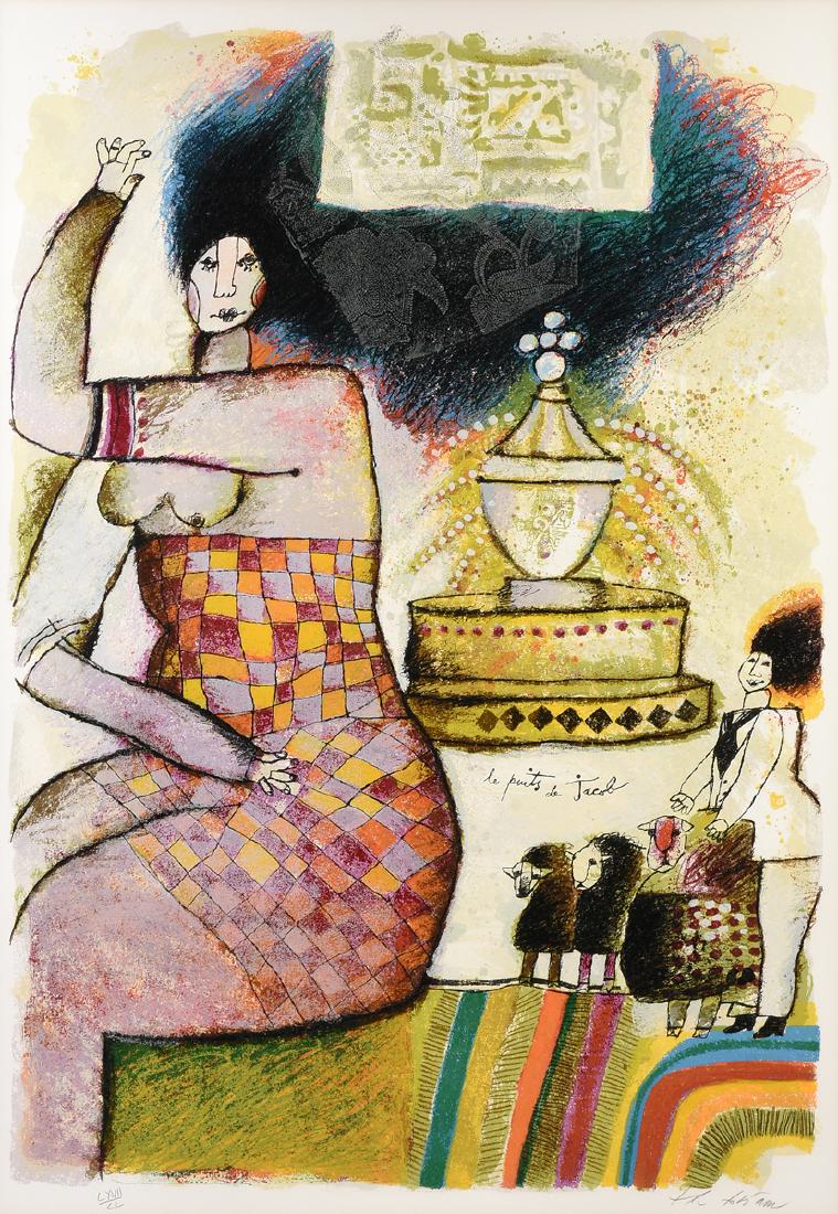 THEO TOBIASSE (Israeli/French/American 1927-2012) A: THEO TOBIASSE (Israeli/French/American 1927-2012) A LITHOGRAPH, "Le Puits de Jacob," ink on paper, signed in pencil L/R, numbered LXVII/LL. 41" x 28"