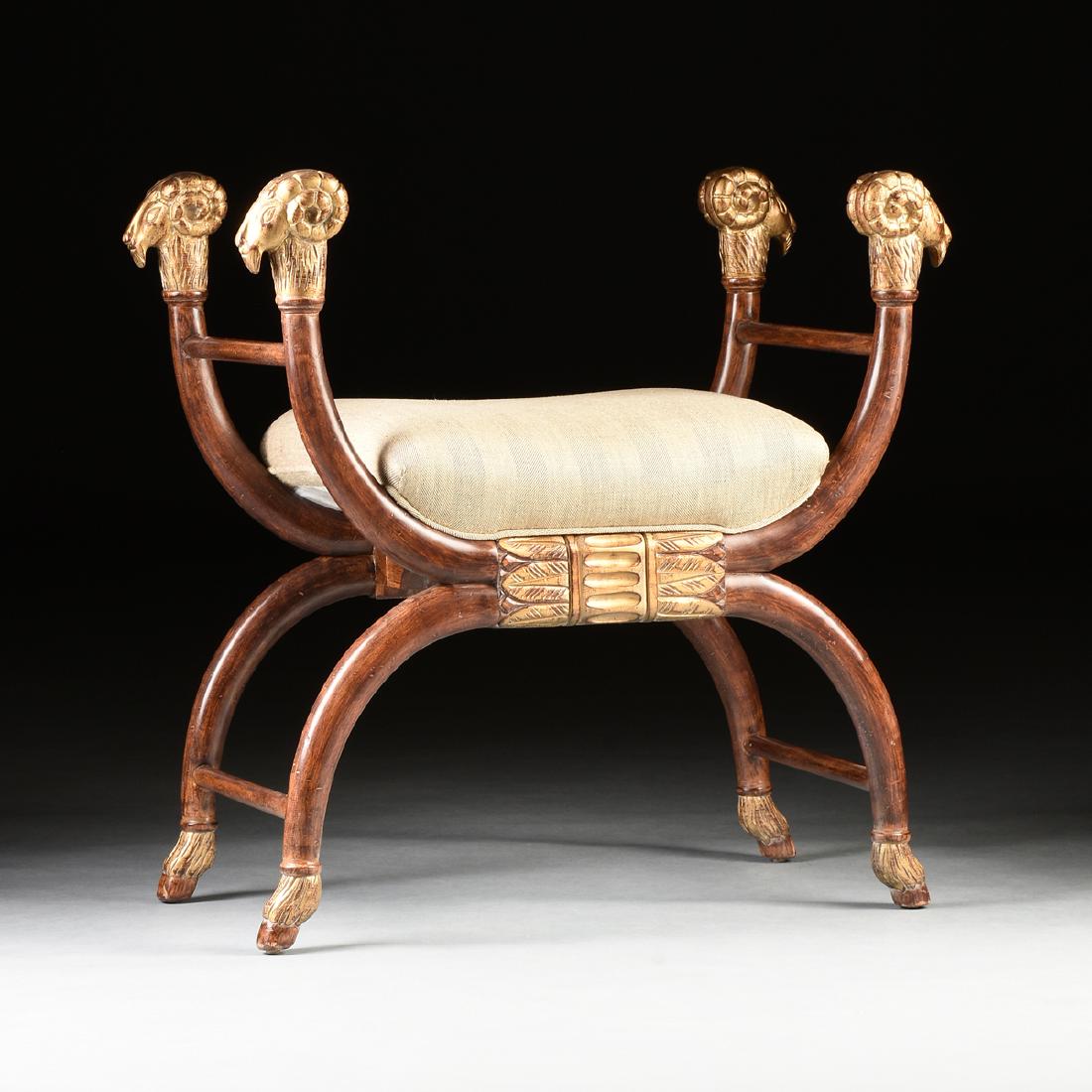 AN ITALIAN RENAISSANCE STYLE PARCEL GILT VANITY BENCH, (1 of 7)