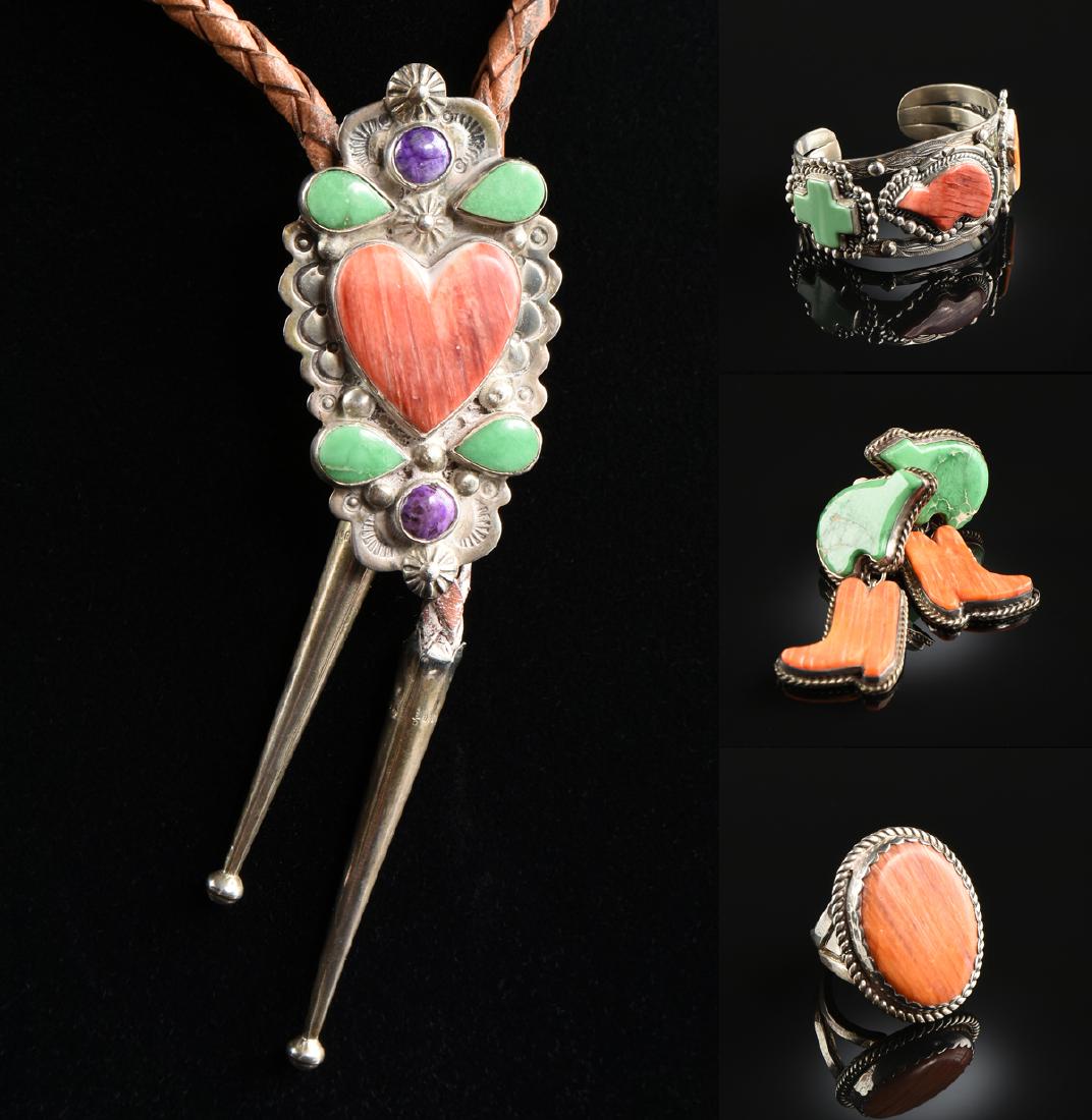 A GROUP OF FOUR SOUTH WESTERN STYLE SEMIPRECIOUS INLAID (1 of 12)