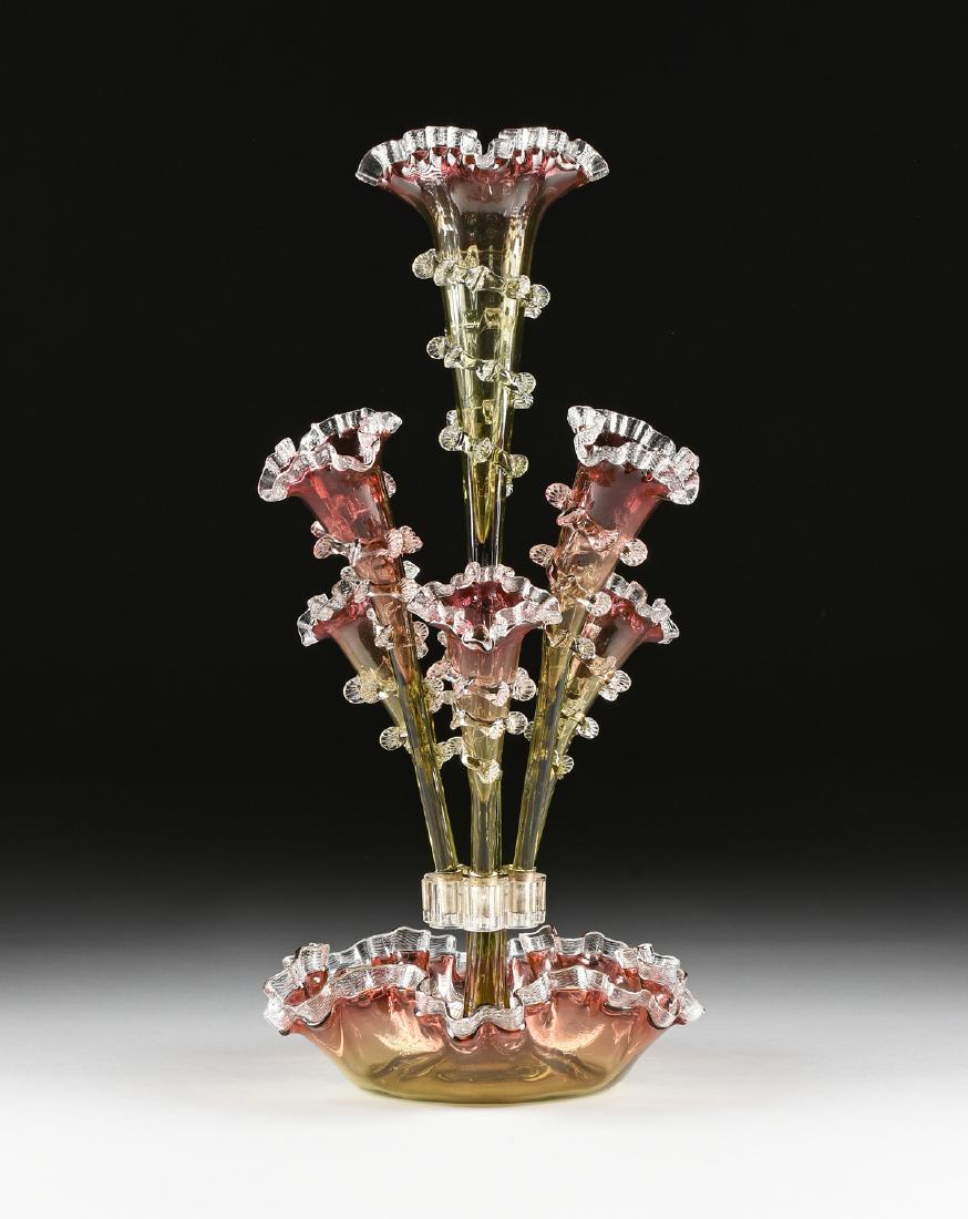 A VICTORIAN ART GLASS EPERGNE, ATTRIBUTED TO STEVENS & (1 of 7)