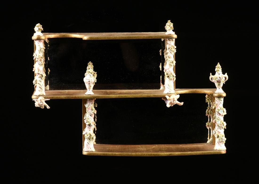 A DRESDEN STYLE GILTWOOD AND PORCELAIN MIRRORED WALL (1 of 7)