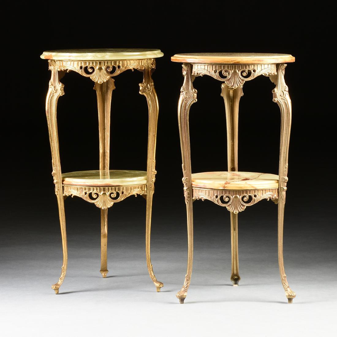 A NEAR PAIR OF ROCOCO REVIVAL STYLE GILT METAL AND ONYX (1 of 13)