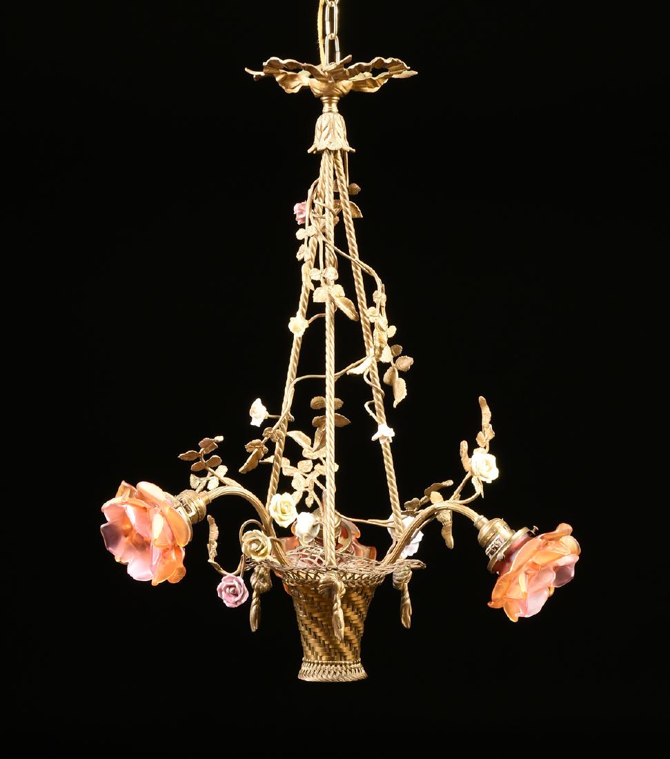 A VINTAGE GILT BRASS AND PORCELAIN ART GLASS THREE (1 of 6)