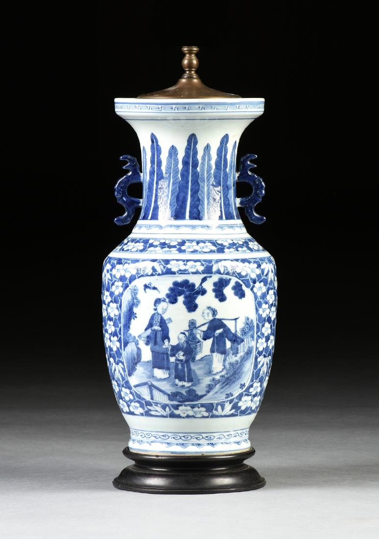 A CHINESE BLUE AND WHITE PORCELAIN VASE MOUNTED AS A (1 of 6)