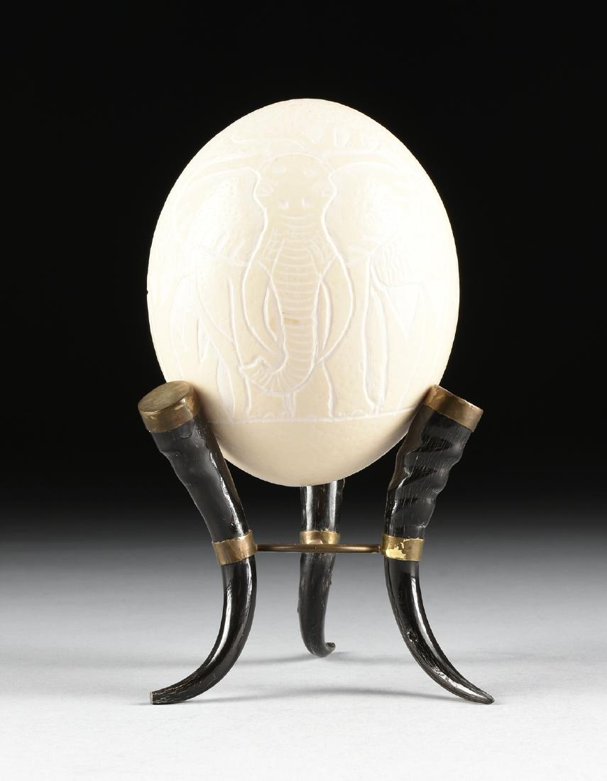 A CONTEMPORARY AFRICAN CARVED OSTRICH EGG, BOTSWANA, (1 of 4)