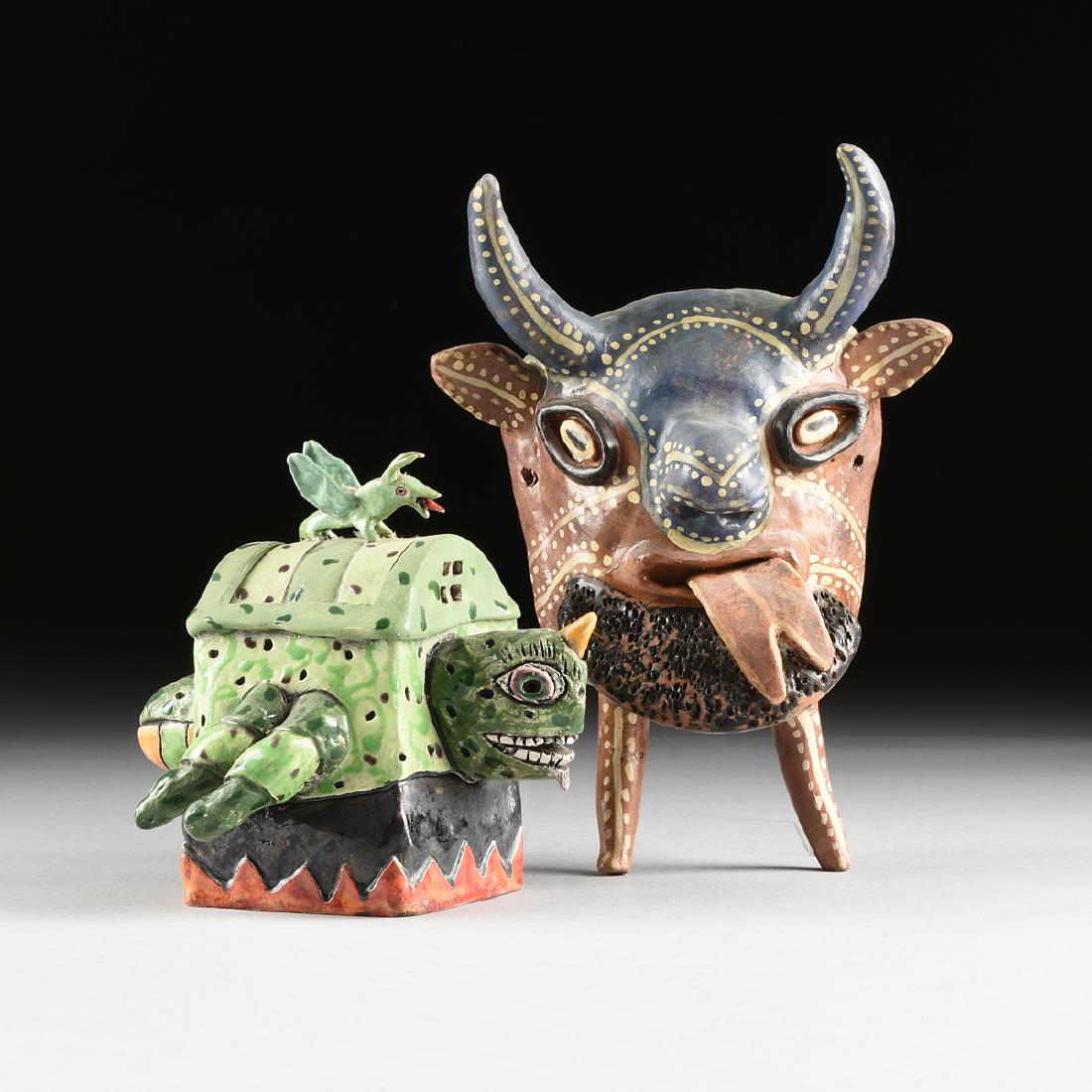 A GROUP OF TWO MEXICAN GLAZED TERRA COTTA FIGURAL FOLK (1 of 18)