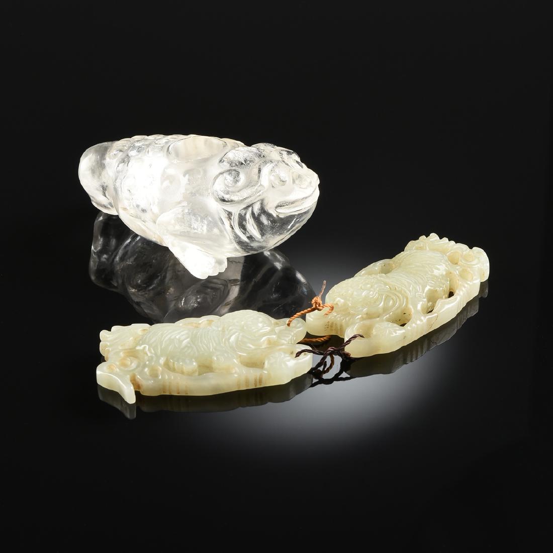 A GROUP OF THREE CHINESE CARVED STONE PIECES, 19TH/20TH (1 of 5)